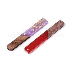 不透明樹脂とクルミ材のペンダント  長方形チャーム  キラキラパウダー＆金箔付き  ミックスカラー  51.5~52x7~7.5x3~4mm  穴：2mm&nbsp;RESI-T060-09M