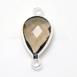 銀色メッキ真鍮ガラスティアドロップリンクコネクター  ミックスカラー  21x11x5mm  穴：2mm&nbsp;GLAA-J010A-S
