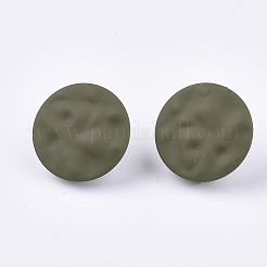 スプレー塗装鉄スタッドピアスパーツ  スチールピンとループ付き  フラットラウンド  オリーブ  20mm  穴：4.5mm  ピン：0.7mm&nbsp;X-IFIN-S703-12A