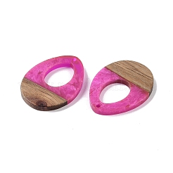 レジン＆ウッドパーツ  中空ティアドロップチャーム  フクシア  37.5x28x3.5mm  穴：2mm&nbsp;WOOD-F015-17D