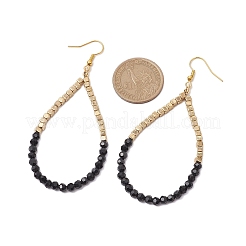ガラスとプラスチックのビーズのダングルイヤリング  女性用ティアドロップ型鉄製イヤリング  ブラック  95x3mm&nbsp;EJEW-JE05857-01