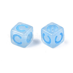 明るい透明なアクリルビーズ  暗闇で光る  文字付きのキューブ  ミックスカラー  6x6x6mm  穴：3.5mm&nbsp;X-LACR-N001-59