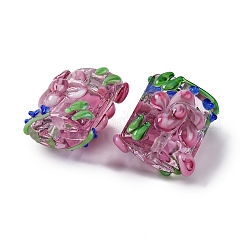 手作り凹凸柄ランプワークビーズ連売り  花の長方形  オールドローズ  17.5~18x14x11~13mm  穴：2mm&nbsp;LAMP-K027-07G