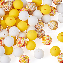 60pcs 4 Styles Silicone Beads Round Rubber Bead 15MM Loose Spacer Beads for DIY Supplies Jewelry Keychain Making&nbsp;FIND-TA0010-30C
