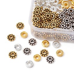 200個4スタイルチベットスタイルアロイスペーサービーズ  ドーナツと花  ミックスカラー  6~6.5x2mm  穴：2~2.5mm  50個/スタイル&nbsp;FIND-YW0003-77