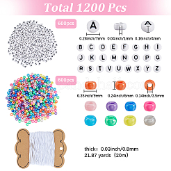 キットを作るDIYブレスレット  アクリルビーズとゴム紐を含む  ロンデルと文字  ミックスカラー  7x4mm  穴：1mm  1200個/セット&nbsp;DIY-SC0031-81