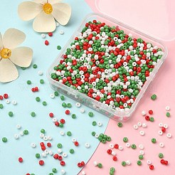 55.5g3色ベーキングペイントガラスシードビーズ  不透明色の光沢  ラウンド  クリスマスのために  ミックスカラー  3~3.5x2mm  穴：1~1.2mm  18.5 G /カラー&nbsp;SEED-YW0002-27