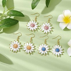 天然の溶岩石の花のダングルイヤリング  真鍮製のピアスフック付き  ゴールドカラー  ミックスカラー  47x27.5mm  3のペア/セット&nbsp;EJEW-TA00568