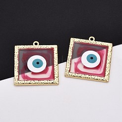 合金エナメルチャーム  ゴールドカラー  ナザールボンジュウ付き正方形  ミックスカラー  33x30x3mm  穴：1.6mm&nbsp;ENAM-F143-08-G