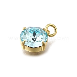 Flat Round Brass with Glass Charms&nbsp;KK-G525-01G-01