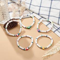 Handmade Polymer Clay Heishi Surfer Stretch Bracelet&nbsp;BJEW-JB08903
