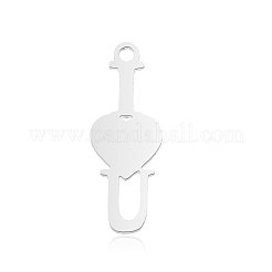 変色しない201ステンレススチールペンダント  ハートとレター.i & u  ステンレス鋼色  20x7.5x1mm  穴：1.4mm&nbsp;STAS-N090-LA876-1