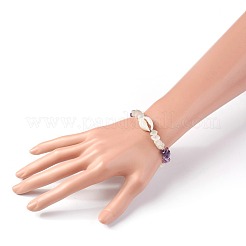 Natural Amethyst & White Moonstone Chip Braided Bead Bracelets&nbsp;BJEW-JB04080-02