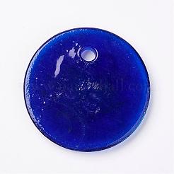 手作りナザールボンジュウランプワークペンダント  フラットラウンド  ブルー  35x6mm  穴：4mm&nbsp;LAMP-E106-02D