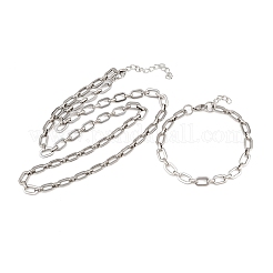 304ステンレススチールアズキチェーンブレスレット＆ネックレスジュエリーセット  カニカン付き  ステンレス鋼色  570mm&nbsp;SJEW-L199-04P