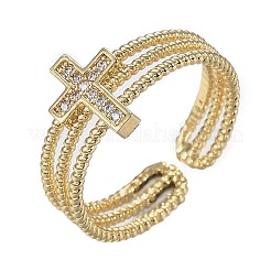 Adjustable Brass Micro Pave Clear Cubic Zirconia Cuff Rings&nbsp;ZIRC-Z002-16G