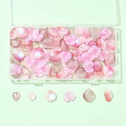 120個6スタイル秋テーマツートン透明ガラスチャーム  花弁  パールピンク  13.5~20x10.5~19.5x3.5~6mm  穴：1~1.6mm  20個/スタイル&nbsp;GLAA-FS0002-23