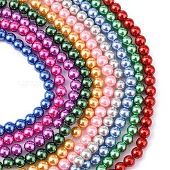 環境に優しいガラスパールビーズ  パールカラーの  ラウンド  ミックスカラー  6mm  穴：1.2~1.5mm  約68個/連  16''（40.64センチメートル）&nbsp;HY-J002-6mm-HX-M