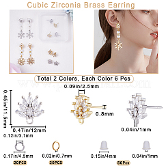 12Pcs 2 Color Brass Pave Clear Cubic Zirconia Flower Stud Earring Findings&nbsp;DIY-CN0002-79