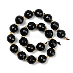 天然ブラックオニキス(染色&加熱)ビーズ連売り  多面カット  ラウンド  シードビーズで  15~16mm  穴：1.4~1.6mm  約21個/連  15.35~15.94インチ（39~40.5cm）&nbsp;G-C249-A11-16mm