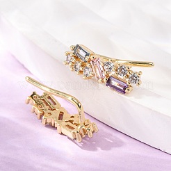 真鍮製パヴェキュービックジルコニアスタッドクローラーピアス  18KGP本金メッキ  カドミウムフリー＆鉛フリー  長持ちメッキ  ラックめっき  長方形  17.5x5.5x8.5mm&nbsp;KK-CBAA351-23G-02