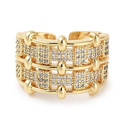 Rack Plating Brass Pave Clear Cubic Zirconia Open Cuff Rings&nbsp;RJEW-M172-09G