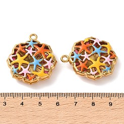 304ステンレススチールエナメルペンダント  ヒトデのチャーム  イオンプレーティング（ip）  カラフル  34x30x8mm  穴：2.1mm&nbsp;SA-L002-13G