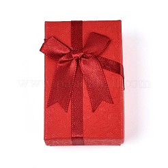 厚紙のジュエリーセットボックス  ネックレス用  リング  ピアス  外側に蝶結びのリボン、内側に白いスポンジが付いています  長方形  ミックスカラー  8x5x2.8cm&nbsp;CBOX-N014-03
