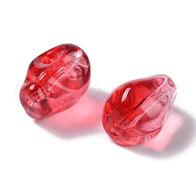 ペイントガラスビーズを焼く  スカル  レッド  10x8x7.5mm  穴：1mm&nbsp;GLAA-S202-17J-1