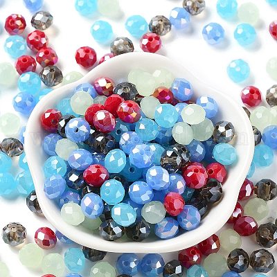 ガラスビーズ  多面カット  ロンデル  ライトスチールブルー  8x6mm  穴：1mm  約1210個/500g&nbsp;EGLA-A034-LM8mm-49-1