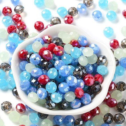 ガラスビーズ  多面カット  ロンデル  ライトスチールブルー  8x6mm  穴：1mm  約1210個/500g&nbsp;EGLA-A034-LM8mm-49-1