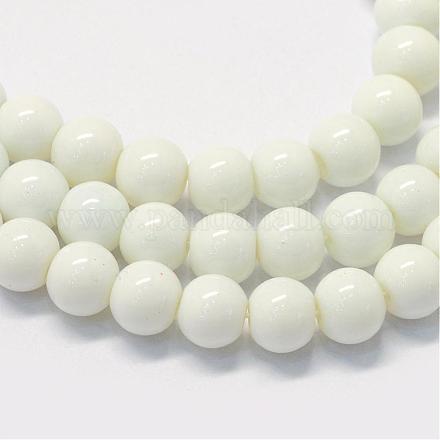 ベーキングラウンドプリントガラスビーズ連売り  雪  6.5mm  穴：1.5mm  約135~140個/連  31.8インチ&nbsp;DGLA-Q020-6mm-01-1