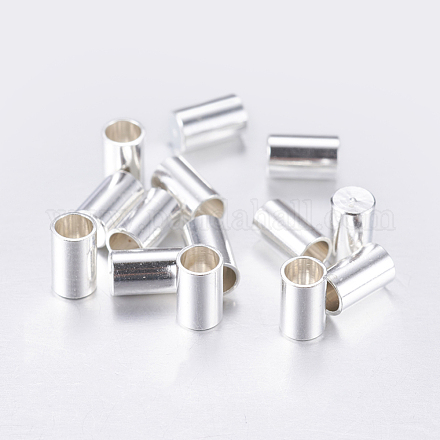 真鍮製コードエンドパーツ  エンドキャップ  コラム  銀色のメッキ  5x3mm  内径：2mm&nbsp;X-KK-K192-09S-1
