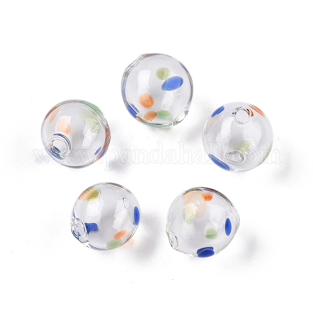 60Pcs Clear Glass Globe Beads - 16mm Blown Glass Balls With Brass Caps For Jewelry Making