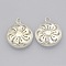 Brass Hollow Pendants, Flat Round, Silver Color Plated, 24x20x6mm, Hole: 2.5mm