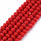 Opaque Solid Color Glass Beads Strands, Faceted, Rondelle, Red, 6x5mm, Hole: 1mm, about 80~85pcs/strand, 38~40cm