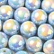 UV Plating Rainbow Iridescent Acrylic Beads, Round, Light Blue, 16x15mm, Hole: 3mm