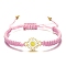 Alloy Cord Bracelets, with Wax Cord, Daisy, Pink, Inner Diameter: 2-3/8 inch(6cm)