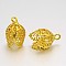 Brass Filigree Bead Cap Bails, Hollow Leaf, 4-Petal, Golden, 19x12x12mm, Hole: 2mm