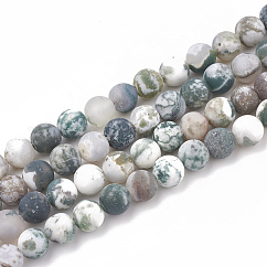 Natural Tree Agate Beads Strands, Frosted, Round, 4mm, Hole: 1mm, about 84~90pcs/strand, 14.5 inch