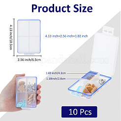 ヒンジ付き蓋付き4グリッドプラスチック保存容器  長方形  透明  10.5x6.5x2.6cm&nbsp;CON-WH0107-17
