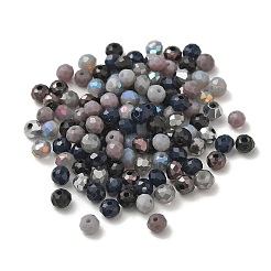 電気メッキガラスビーズ  多面カット  ラウンド  ブラック  4x3.5mm  穴：1mm&nbsp;LS-GLAA-D020-01C