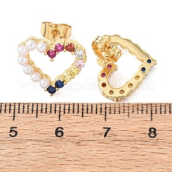 Hollow Heart Brass Micro Pave Cubic Zirconia Stud Earrings&nbsp;EJEW-A152-05G