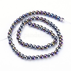 ガラスビーズ連売り  ラウンド  ブラック  ABカラーメッキ  ビーズ直径約4mm  穴：1mm  約80個/連  約13インチ/連&nbsp;X-GR4mm27Y-AB
