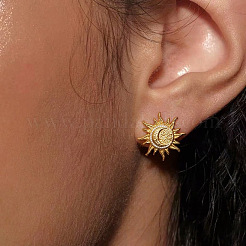 304 Stainless Steel Crystal Rhinestone Sun Moon Stud Earrings for Women&nbsp;BE2917-1