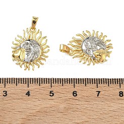 真鍮チャーム  太陽のチャーム  ラックめっき  長持ちメッキ  18KGP本金メッキ＆プラチナ  21x17x33.5mm  穴：4.5x2mm&nbsp;KK-A294-02B-GP