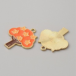 感謝祭の合金エナメルペンダント  ゴールドカラー  木のチャーム  オレンジ  30x26.5x1.4mm  穴：2.3mm&nbsp;ENAM-CJC0003-59G