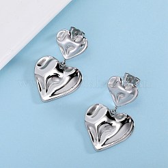 304ステンレススチール製ハンマー加工ハートダングルスタッドピアス  ステンレス鋼色  31.5x19.5mm  ピン：0.7mm&nbsp;JE1119B