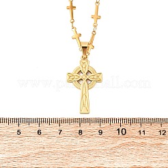 201ステンレススチール製バイキングノットクロスペンダントネックレス（男性用）  ゴールドカラー  17.72インチ（45cm）&nbsp;NJEW-S440-14G