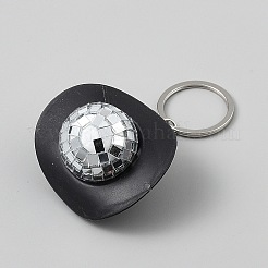 プラスチックキーホルダー  ガラスと鉄で  帽子  ミラーミラーボール  ブラック  96mm&nbsp;KEYC-WH0816-011P-B